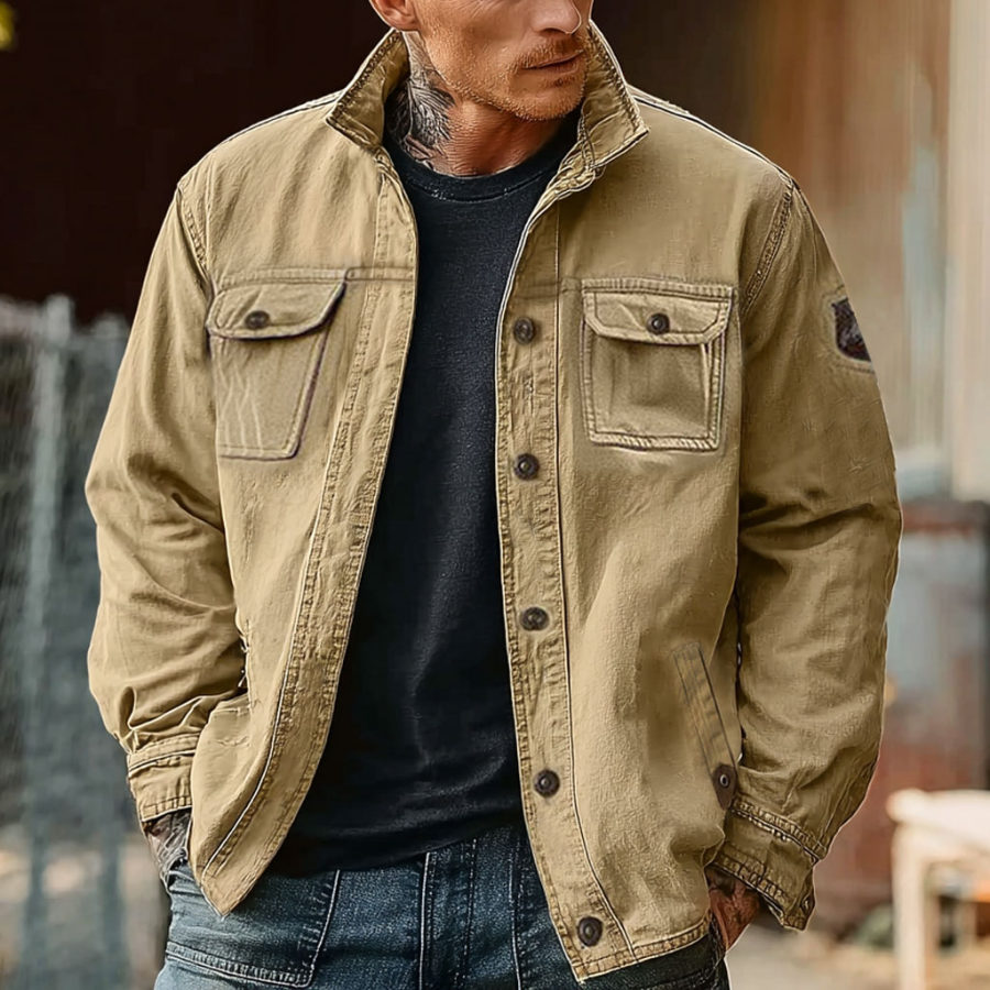 Men's Vintage Outdoor Workwear Cargo Tactical Lapel Jacket