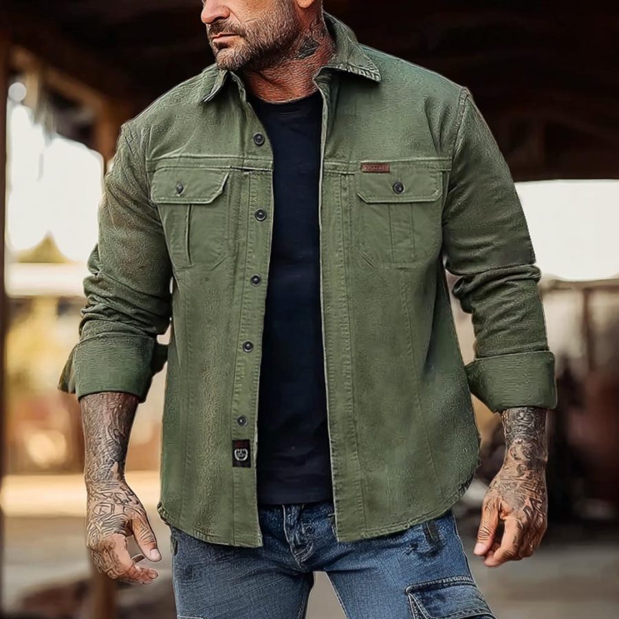 Men's Vintage Outdoor Workwear Pocket Long Sleeve Lapel Utility Shirt