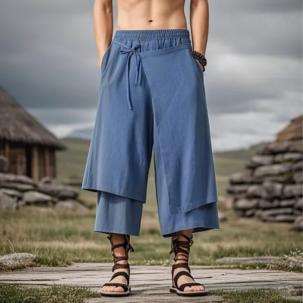 Men's Vintage Blue Casual Wide-Leg Pants With Drawstring Waist - Upgradecool.com 