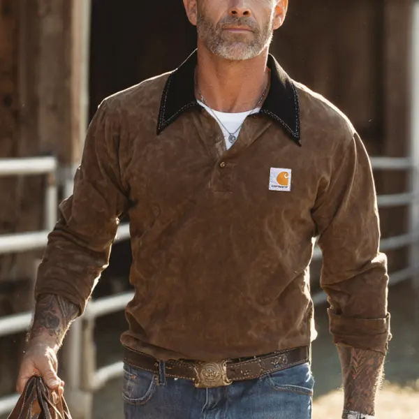Collar Splicing Suede Classic Long Sleeve Work Shirt - Wayrates.com 