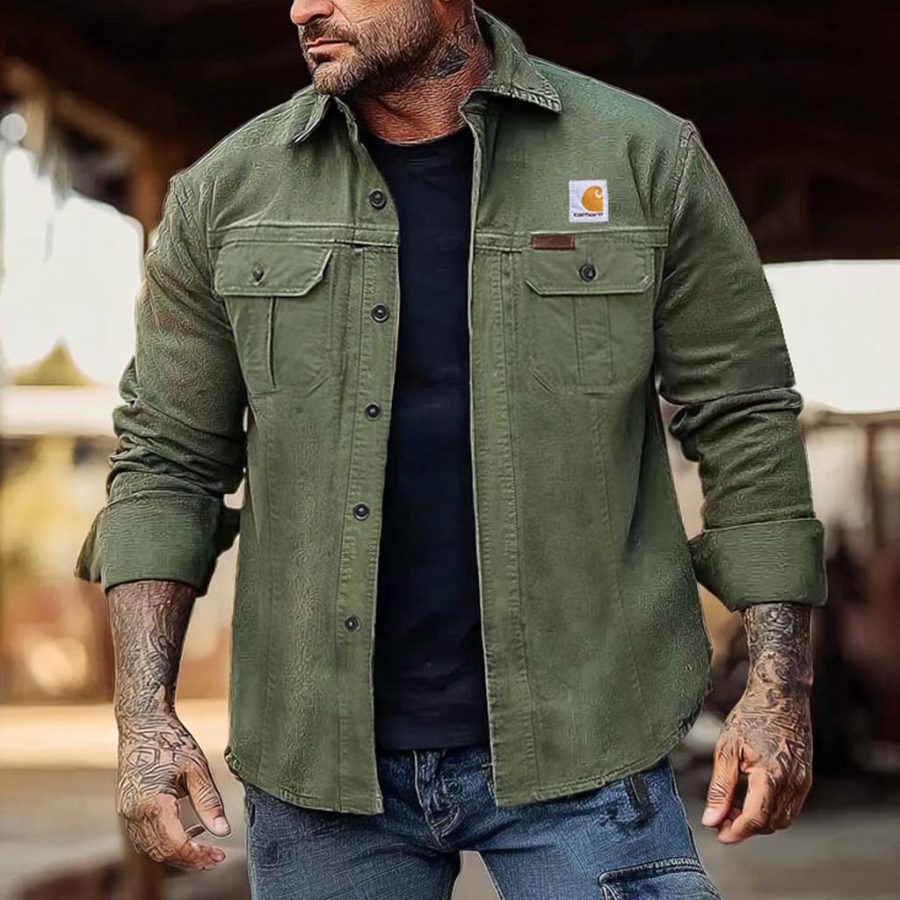 

Men's Vintage Outdoor Workwear Pocket Long Sleeve Lapel Utility Shirt