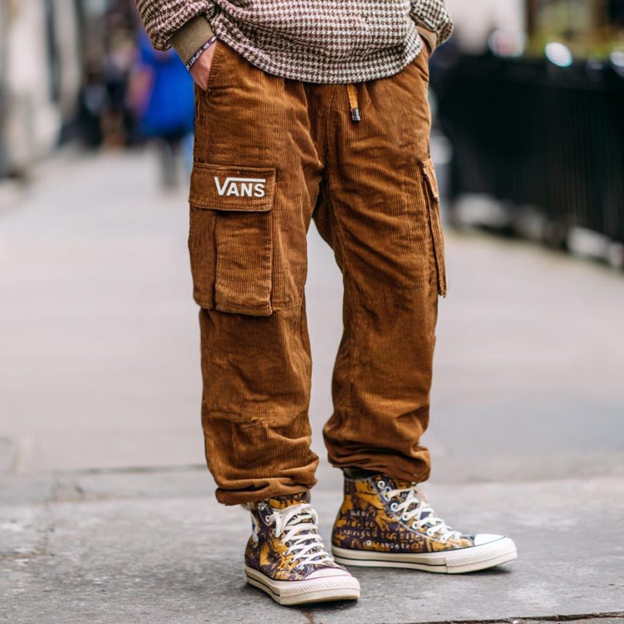 

Men's Vintage Corduroy Embroidered Logo Multi-Pocket Workwear Cargo Pants