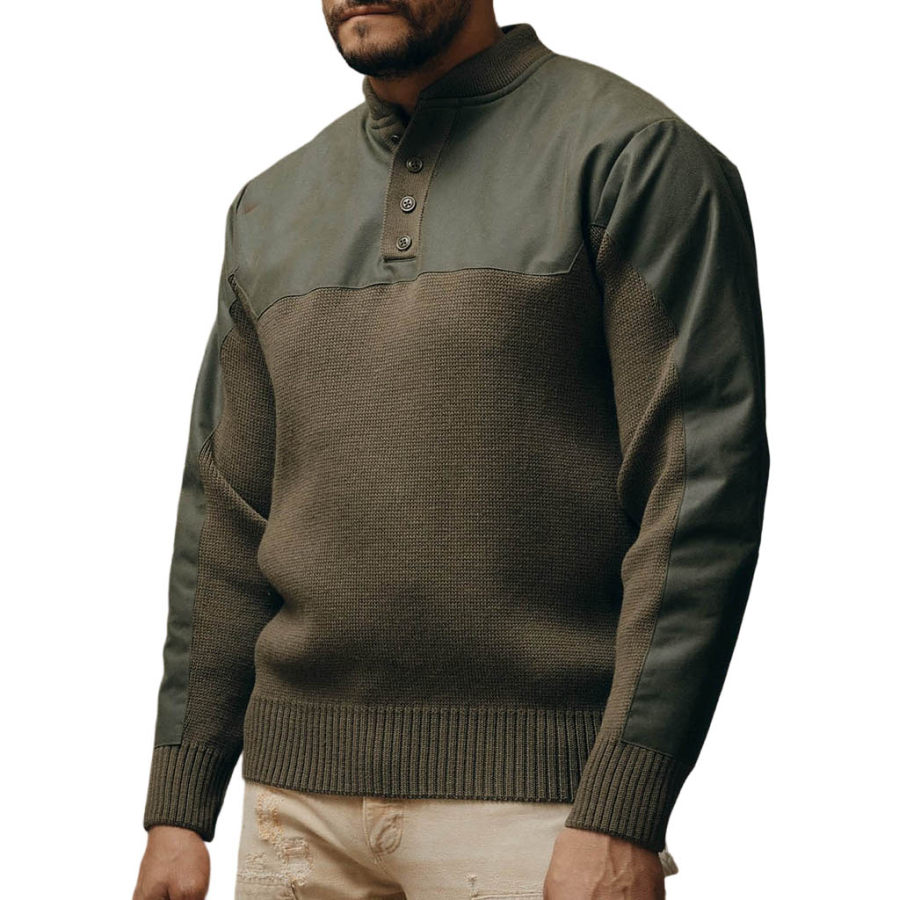 

Men's Vintage Army Green Paneled Knit Henley Sweater