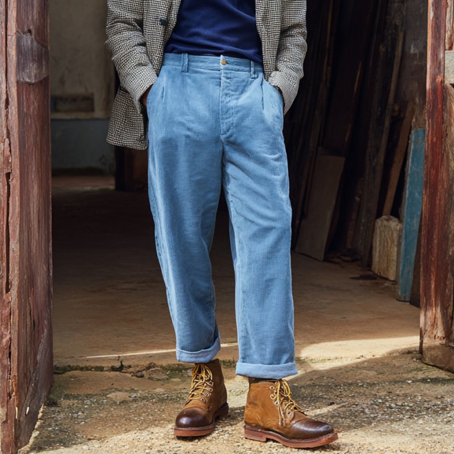 Men's Vintage Light Blue Corduroy Trousers Pants