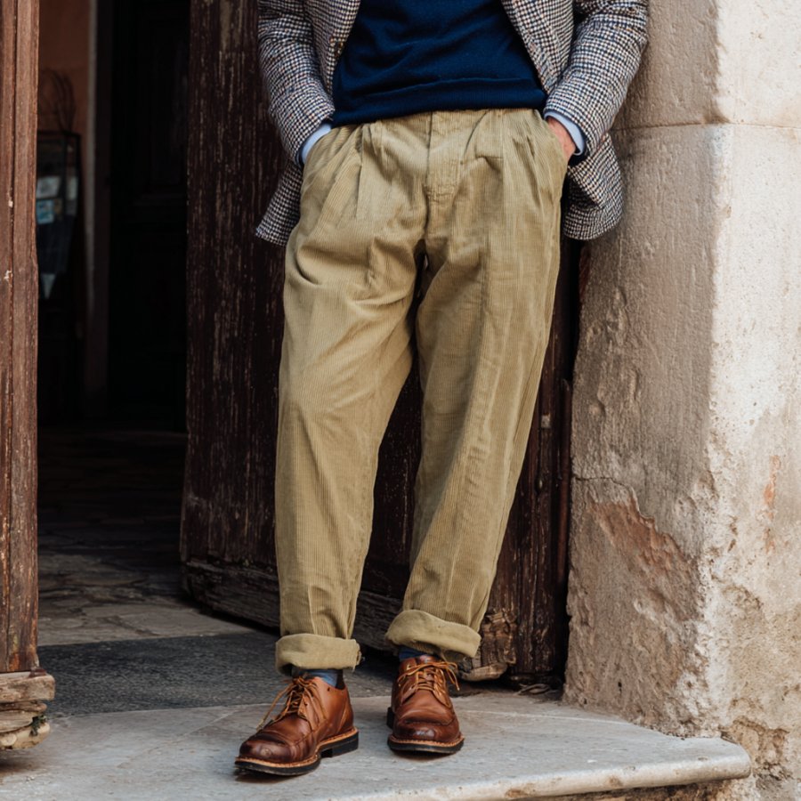 

Men's Vintage Khaki Corduroy Trousers Pants