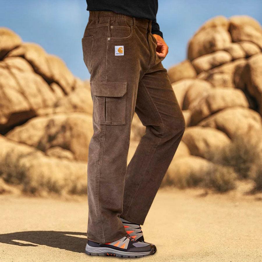 

Men's Vintage Brown Corduroy Multi-Pocket Workwear Cargo Pants Trousers