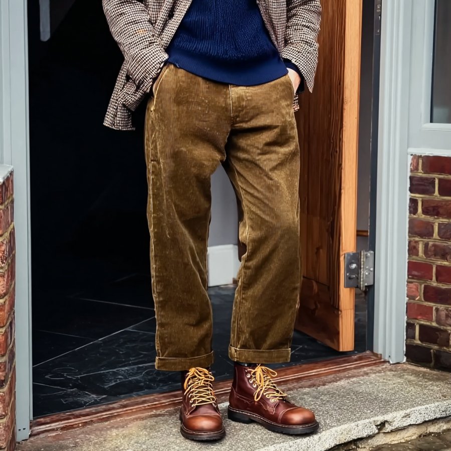 Men's Vintage Brown Corduroy Trousers Pants