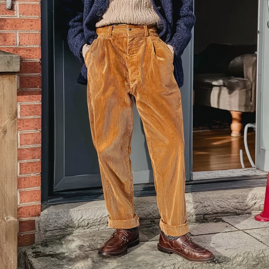 

Men's Vintage Tan Color Corduroy Trousers Pants