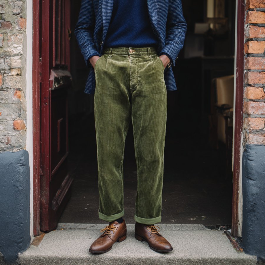 

Men's Vintage Olive Green Corduroy Trousers Pants