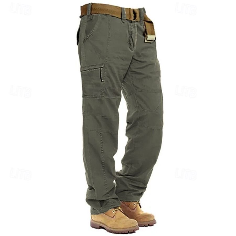 Men's Vintage Outdoor Army Green Tactical Cotton Elastic Waist Zipper Pocket Cargo Pants