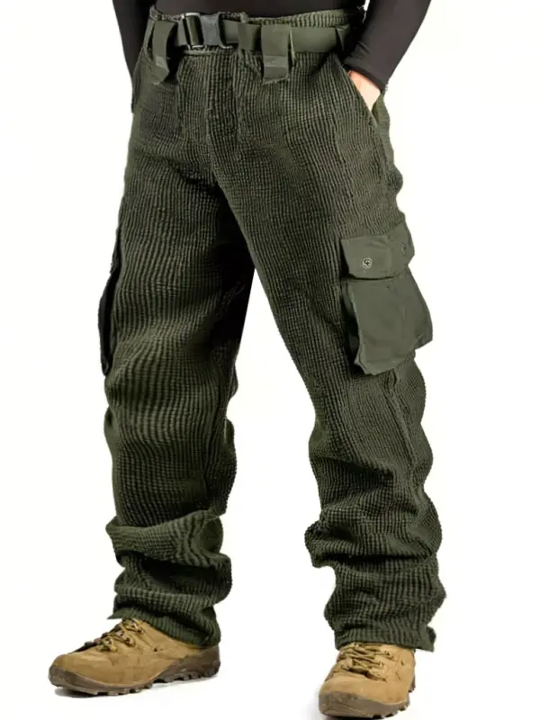 Men's Vintage Outdoor Army Green Waffle Knit Cargo Pants With Functional Pockets - Pragmaace.com 