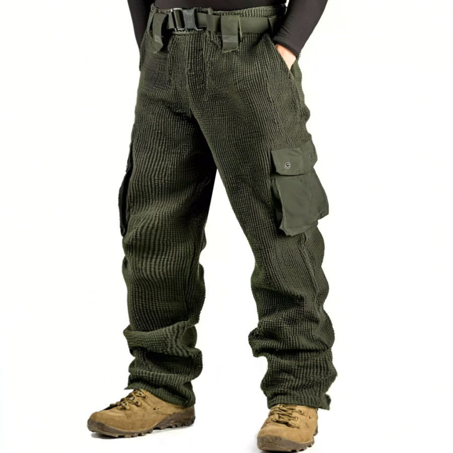 

Men's Vintage Outdoor Army Green Waffle Knit Cargo Pants With Functional Pockets