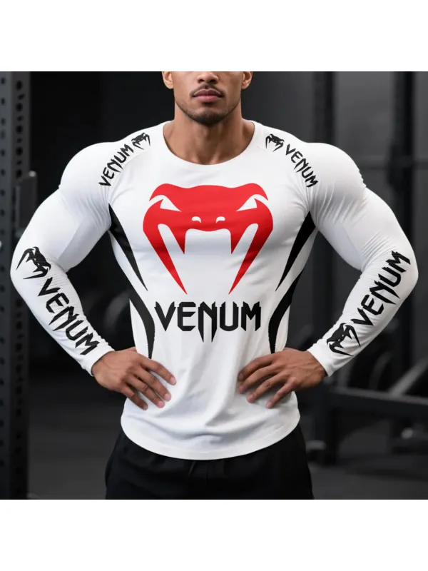 Skinny Fighting Print Raglan Long Sleeve Crew Neck Sweatshirt T-Shirt - Aptkoi.com 