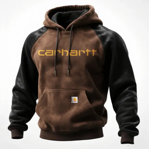 Outdoor Men's Casual Contrast Stitching Raglan Sleeve Hooded Sweatshirt Retro Western Sweatshirt - Wayrates.com 