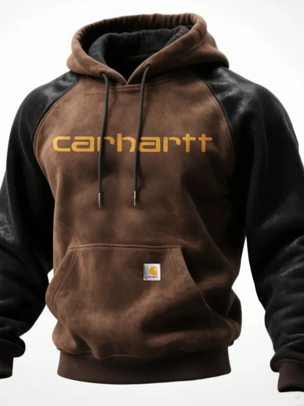 Outdoor Men's Casual Contrast Stitching Raglan Sleeve Hooded Sweatshirt Retro Western Sweatshirt - Pragmaace.com 