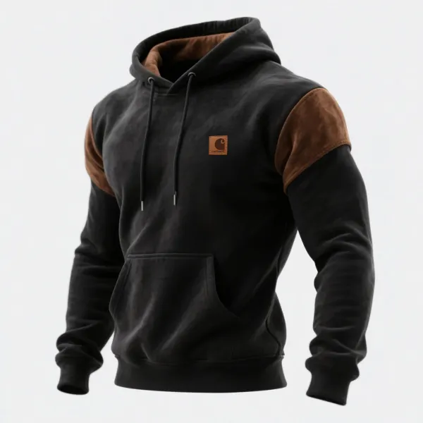 Outdoor Men's Casual Contrast Color Stitching Hooded Sweatshirt Retro Western Sweatshirt - Wayrates.com 