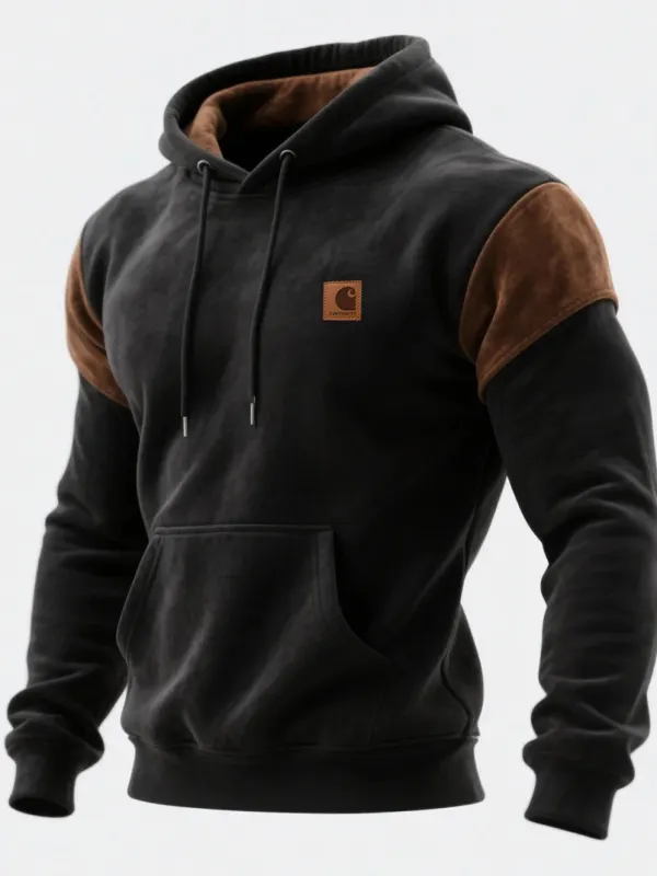 Outdoor Men's Casual Contrast Color Stitching Hooded Sweatshirt Retro Western Sweatshirt - Pragmaace.com 