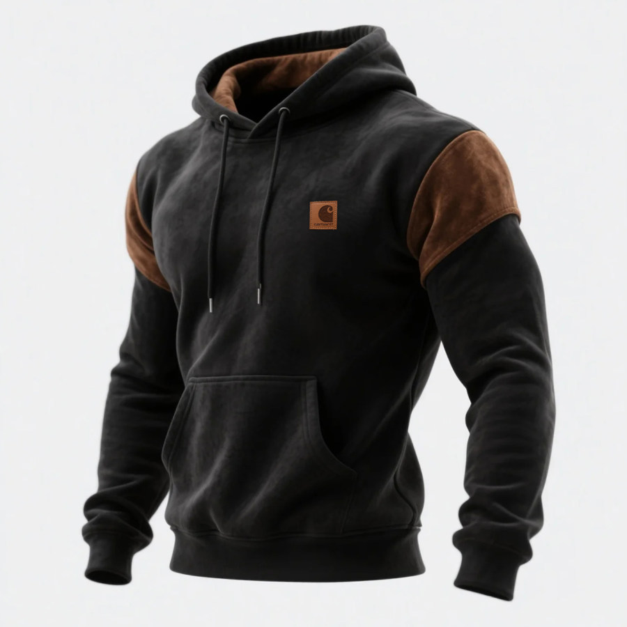 Outdoor Men's Casual Contrast Color Stitching Hooded Sweatshirt Retro Western Sweatshirt