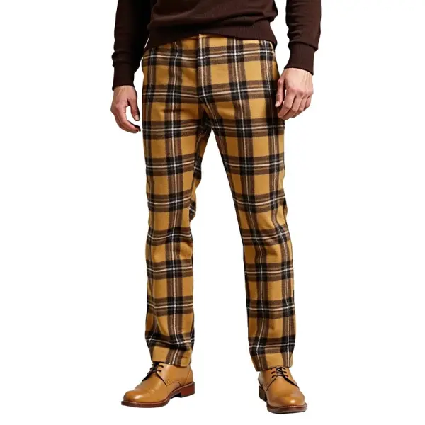 Men's Vintage Classic Plaid Flannel Trousers Pants - Upgradecool.com 
