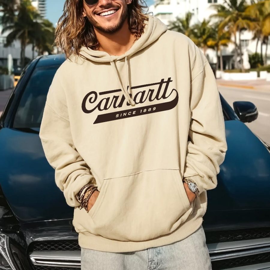 

Men's Vintage Since 1889 Apricot Pocket Loose Long Sleeve Hoodie