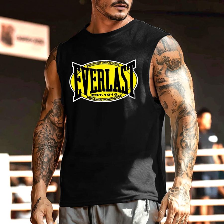

Men's Vintage Est 1910 Boxing Fitness Print Round Neck Sleeveless Muscle Tank Top