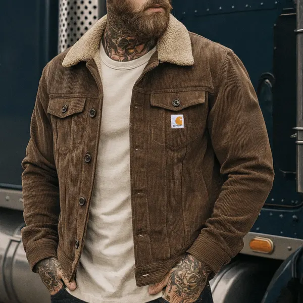 Carhartt Corduroy Sherpa Trucker Jacket With Faux Fur Collar Perfect For Casual And Outdoor Adventures - Wayrates.com 