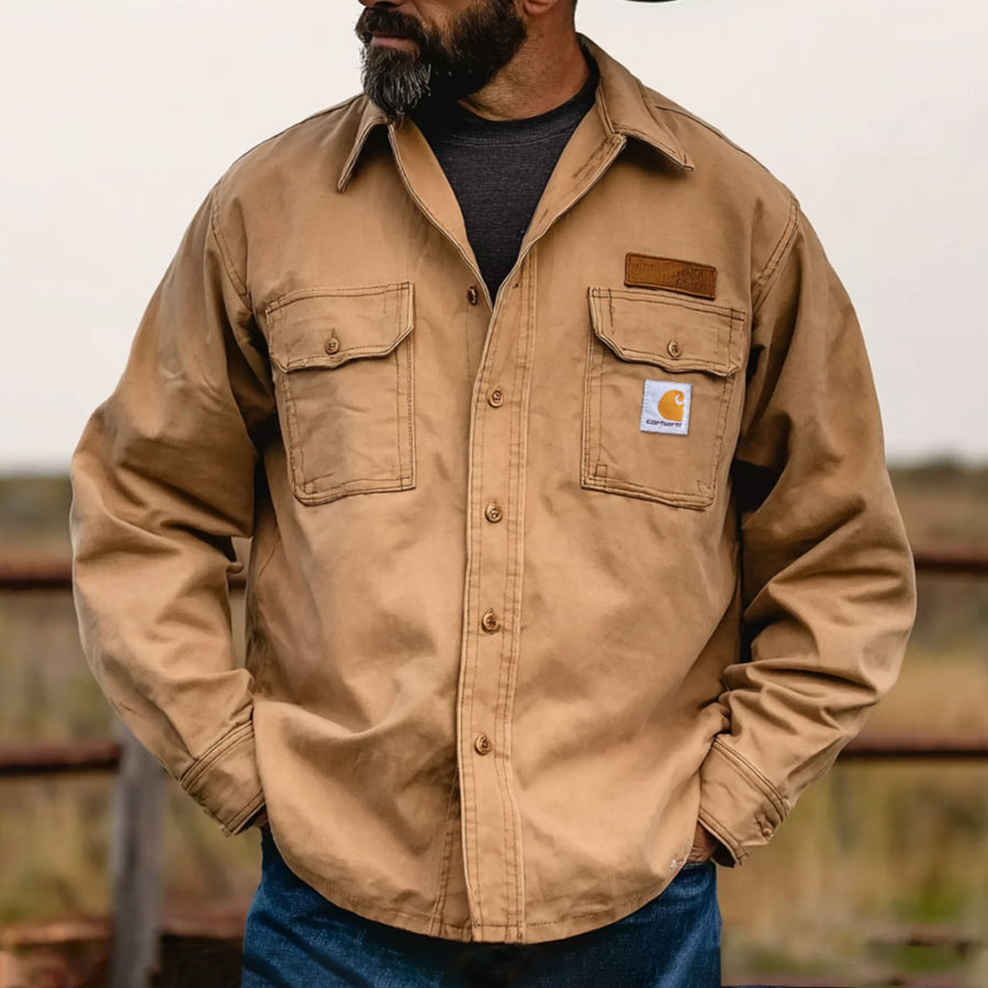 

Carhartt Men's Vintage Western Cowboy Lapel Khaki Workwear Shirt Jacket