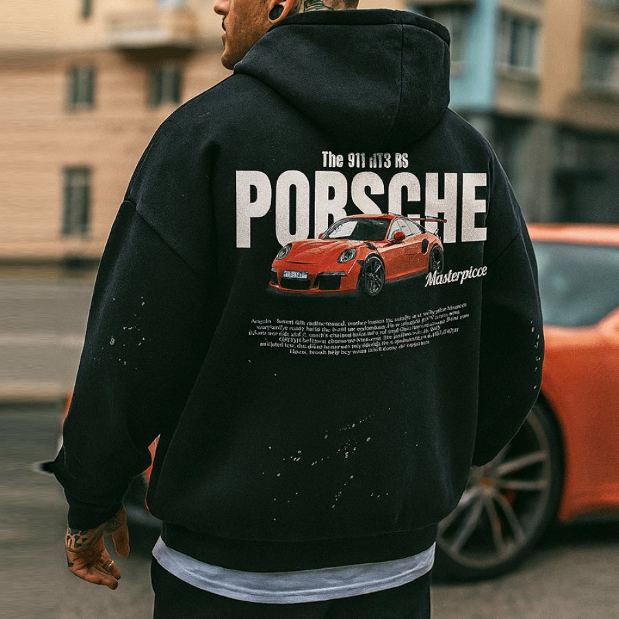 

Stylish Graphic Hoodie With Sports Car Print For Men
