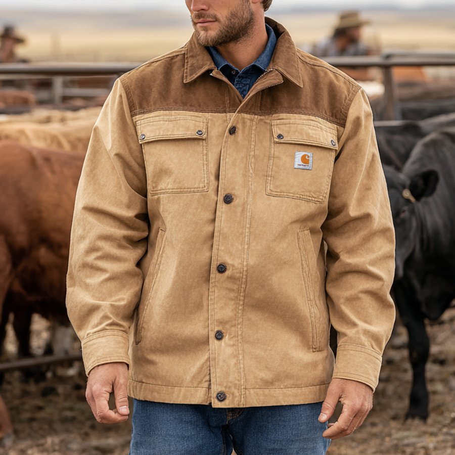 

Men's Vintage Workwear Jacket In Khaki For Ranchers