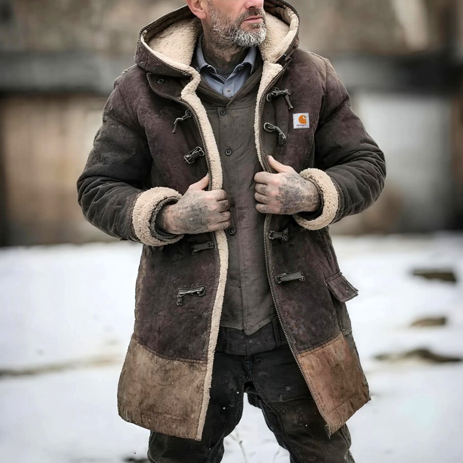 

Men's Vintage Winter Warmth: Brown Suede Coat With Faux Shearling Lining