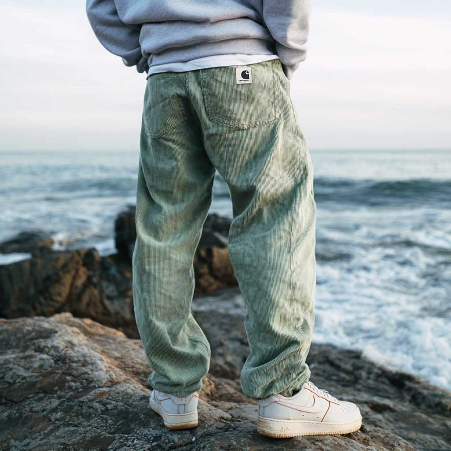 

Carhartt Men's Vintage Surf Green Corduroy Multi-Pocket Elastic Drawstring Pants