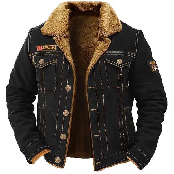 Men's Vintage Outdoor Workwear Cargo Tactical Lapel Casual Fleece Jacket - Menzfolk.com 