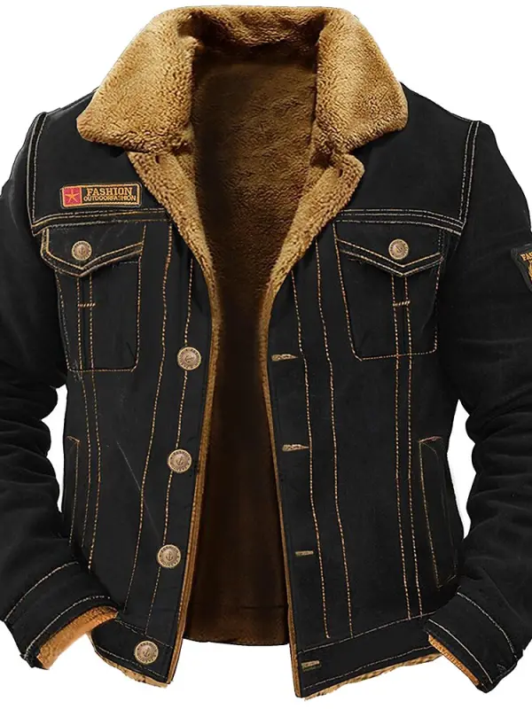 Men's Vintage Outdoor Workwear Cargo Tactical Lapel Casual Fleece Jacket - Wantbright.com 