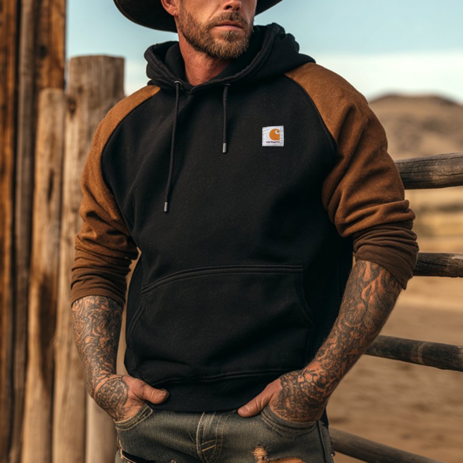 

Men's Vintage Rugged Hoodie With Suede Contrast Sleeves