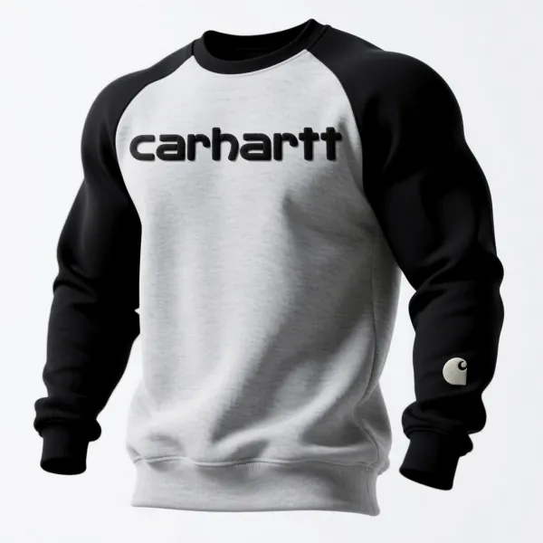 Flocked Printed Sweatshirt Loose Casual Contrast Color Raglan Sleeve Crew Neck Sweatshirt - Wayrates.com 
