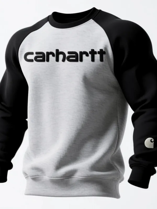 Carhartt Flocked Printed Casual Contrast Color Raglan Sleeve Crew Neck Sweatshirt - Wantbright.com 