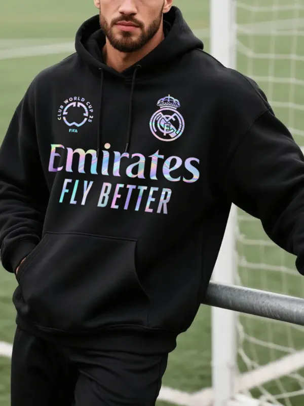 Unisex Oversized Loose-fitting Hooded Sweatshirt With Reflective Laser-effect Football Print - Pragmaace.com 