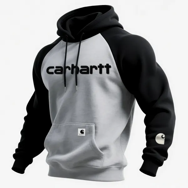 Carhartt Men's Flocked Casual Contrast Color Raglan Sleeve Hooded Sweatshirt - Manlyhost.com 