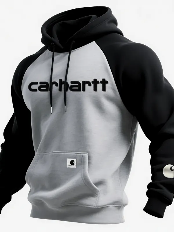 Flocked Effect Loose Casual Contrast Color Raglan Sleeve Hooded Sweatshirt - Pragmaace.com 