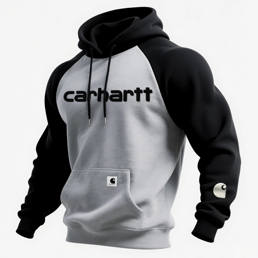 Carhartt Flocked Effect Loose Casual Contrast Color Raglan Sleeve Hooded Sweatshirt