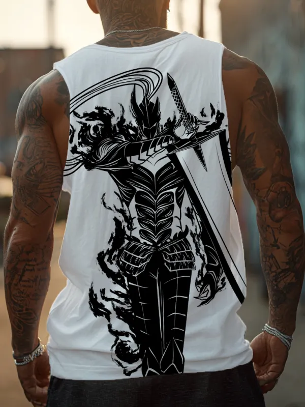 Men's Sports Fitness Hunter Battle Anime Logo Printed Casual Sleeveless Tank Top - Pragmaace.com 