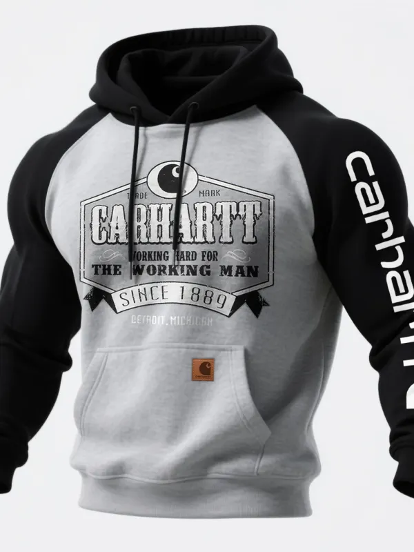 Carhartt Men's Casual Contrast Color Raglan Sleeve Hooded Sweatshirt - Wantbright.com 