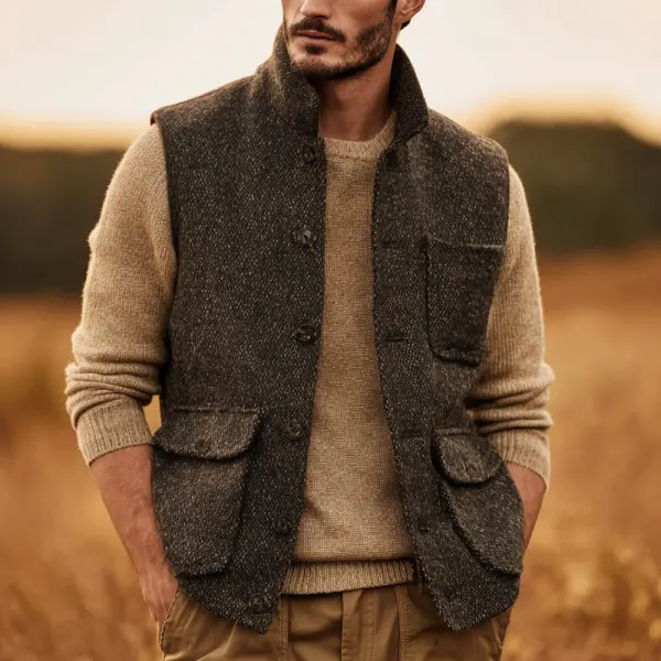 Classic Buttoned Vest With Multi-Pocket Design For Men - Wayrates.com 
