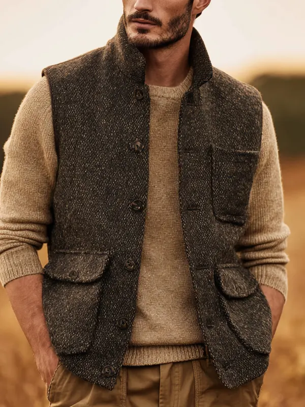 Classic Buttoned Vest With Multi-Pocket Design For Men - Simplyion.com 