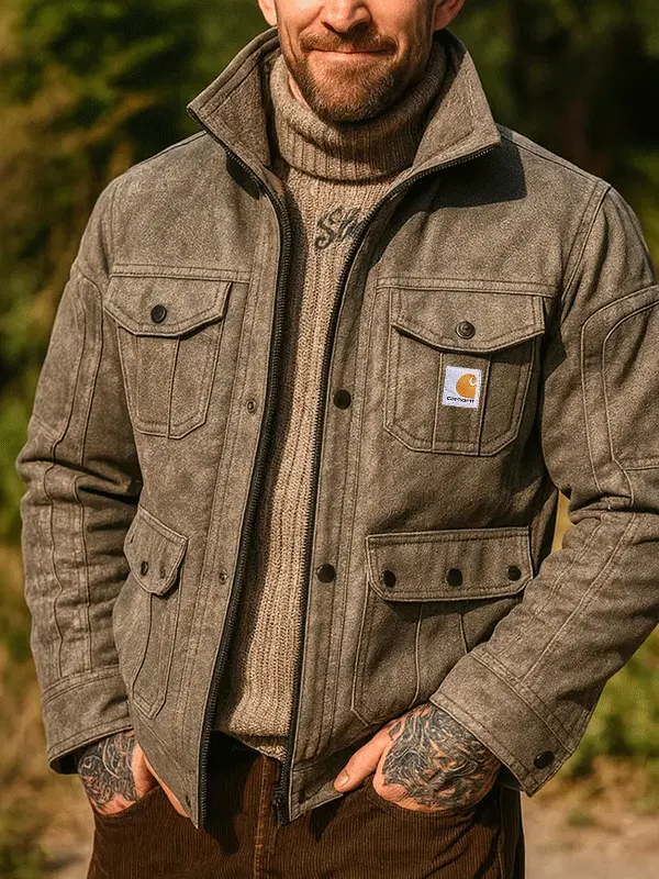 Stylish Utility Suede Pocket Stitching Jacket For Outdoor Adventures - Pragmaace.com 