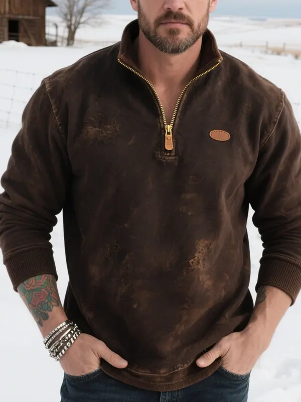 Men's Rustic Quarter -Zip Pullover Sweatshirt - Pragmaace.com 