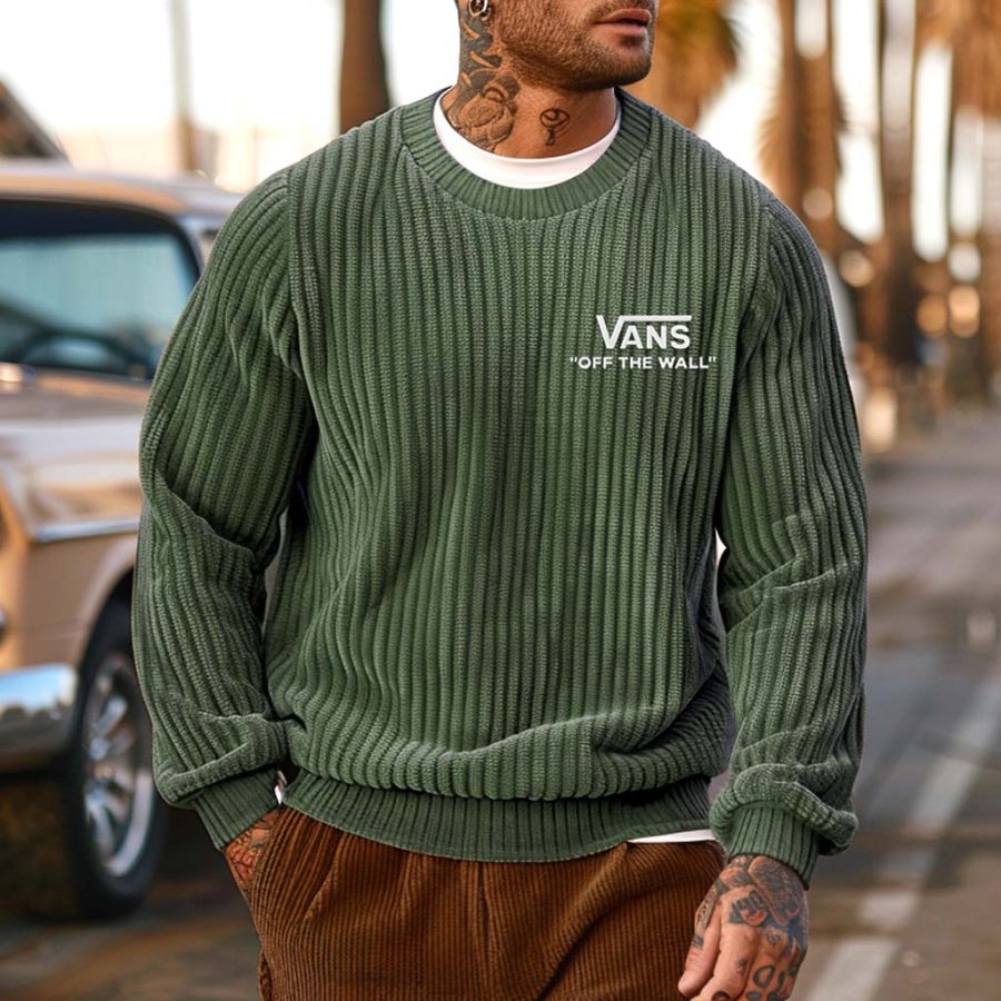

Men's Vintage Surf Embroidered Off The Wal Corduroy Crewneck Long Sleeve Sweatshirt