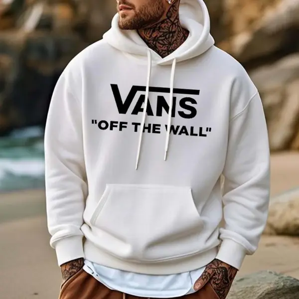 Men's Vintage Off The Wall Print Pocket Long Sleeve Hoodie - Wayrates.com 