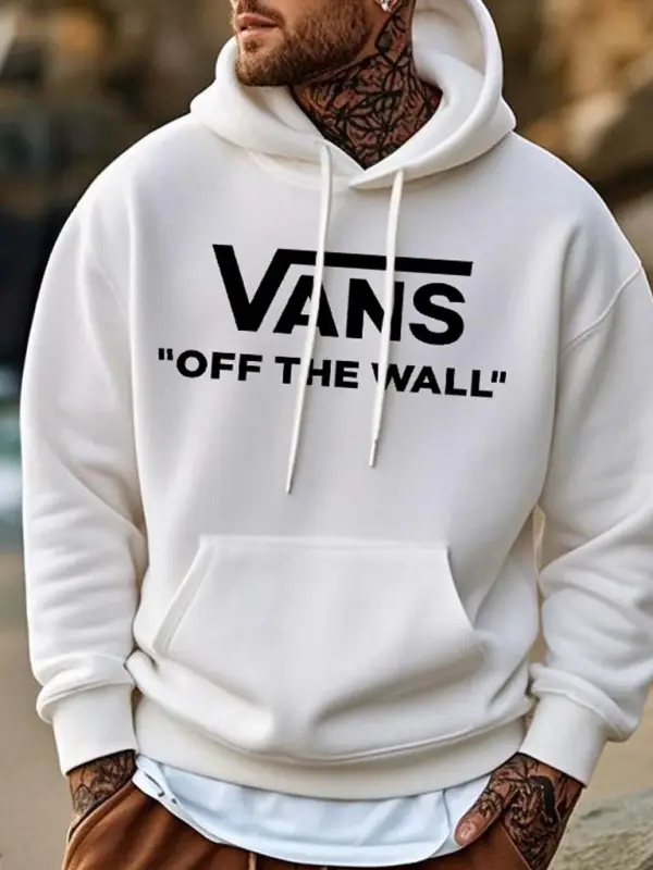 Men's Vintage Off The Wall Print Pocket Long Sleeve Hoodie - Pragmaace.com 