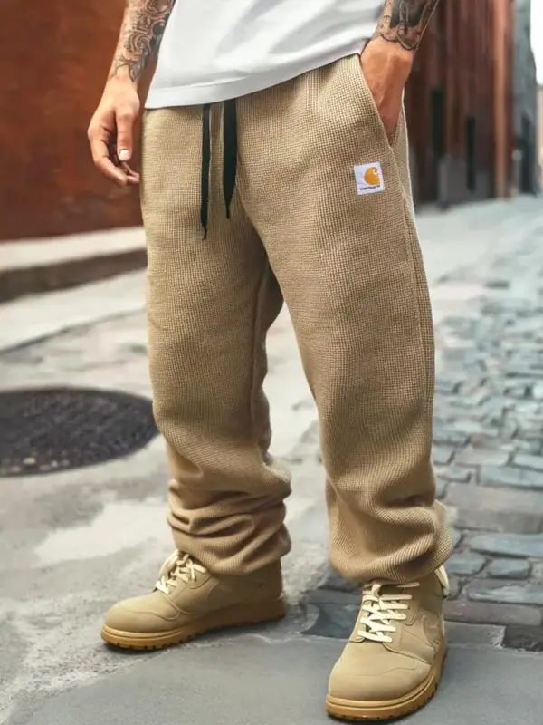 Men's Vintage Khaki Straight Loose Elastic Drawstring Sweatpants Pants Trousers - Pragmaace.com 